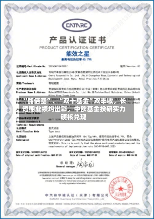 “翻倍基”	、“双十基金	”双丰收，长短期业绩均出彩	，中欧基金投研实力硬核兑现-第3张图片