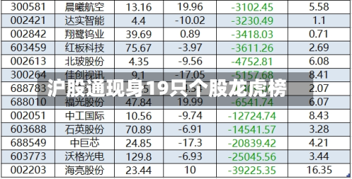 沪股通现身19只个股龙虎榜