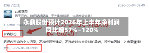 永鼎股份预计2026年上半年净利润同比增57%—120%