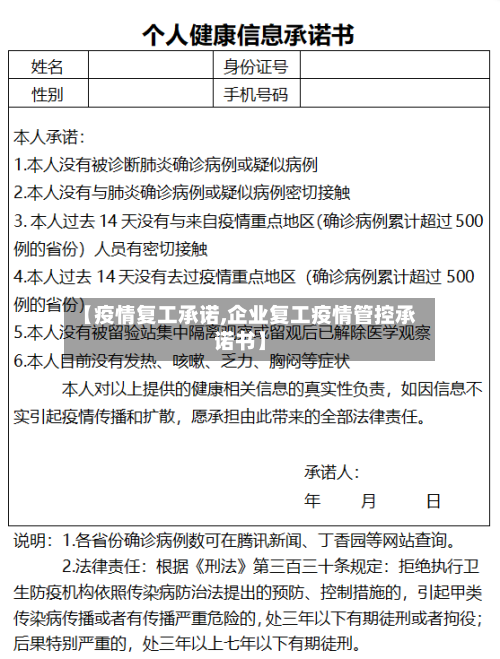【疫情复工承诺,企业复工疫情管控承诺书】