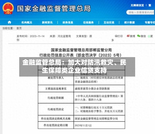 金融监管总局：加大对防汛救灾、民生保障类企业信贷支持-第2张图片