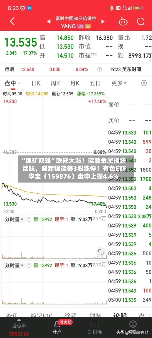 “锂矿双雄”联袂大涨！能源金属板块活跃，盛新锂能等3股涨停！有色ETF华宝（159876）盘中上探4.6%-第2张图片