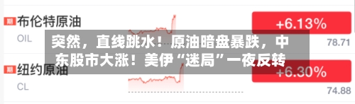 突然，直线跳水！原油暗盘暴跌，中东股市大涨！美伊“迷局”一夜反转