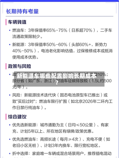 新能源车哪些配置影响长期成本？