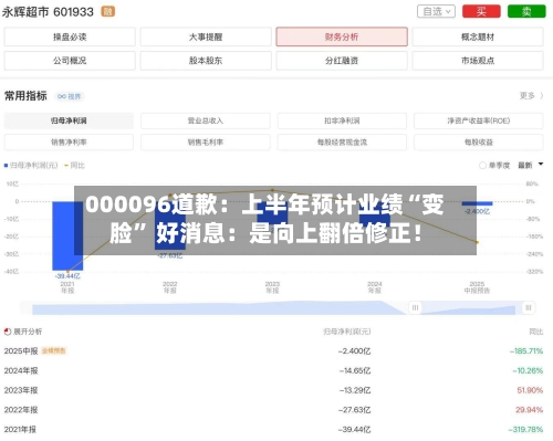 000096道歉：上半年预计业绩“变脸” 好消息：是向上翻倍修正！