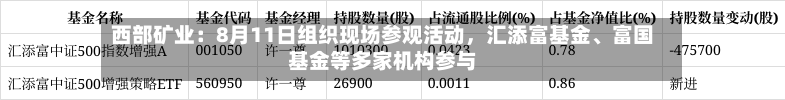 西部矿业：8月11日组织现场参观活动	，汇添富基金	、富国基金等多家机构参与-第2张图片