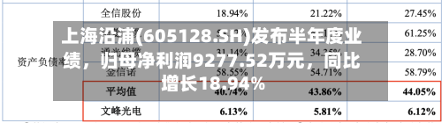上海沿浦(605128.SH)发布半年度业绩，归母净利润9277.52万元，同比增长18.94%-第3张图片