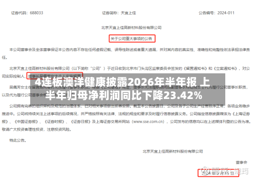 4连板澳洋健康披露2026年半年报 上半年归母净利润同比下降23.42%-第3张图片