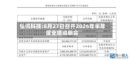 弘讯科技:8月27日召开2026年半年度业绩说明会