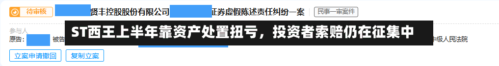 ST西王上半年靠资产处置扭亏，投资者索赔仍在征集中-第2张图片